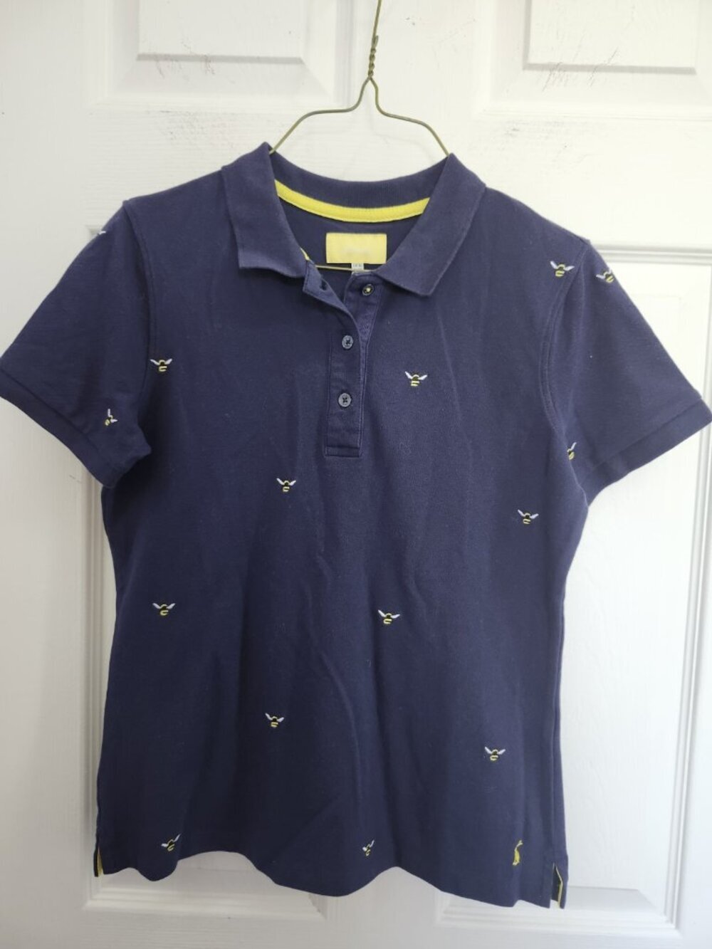 Joules Womens Navy Slim Fit Polo Shirt Bumblebee Accents Hare Logo preppy size 6
